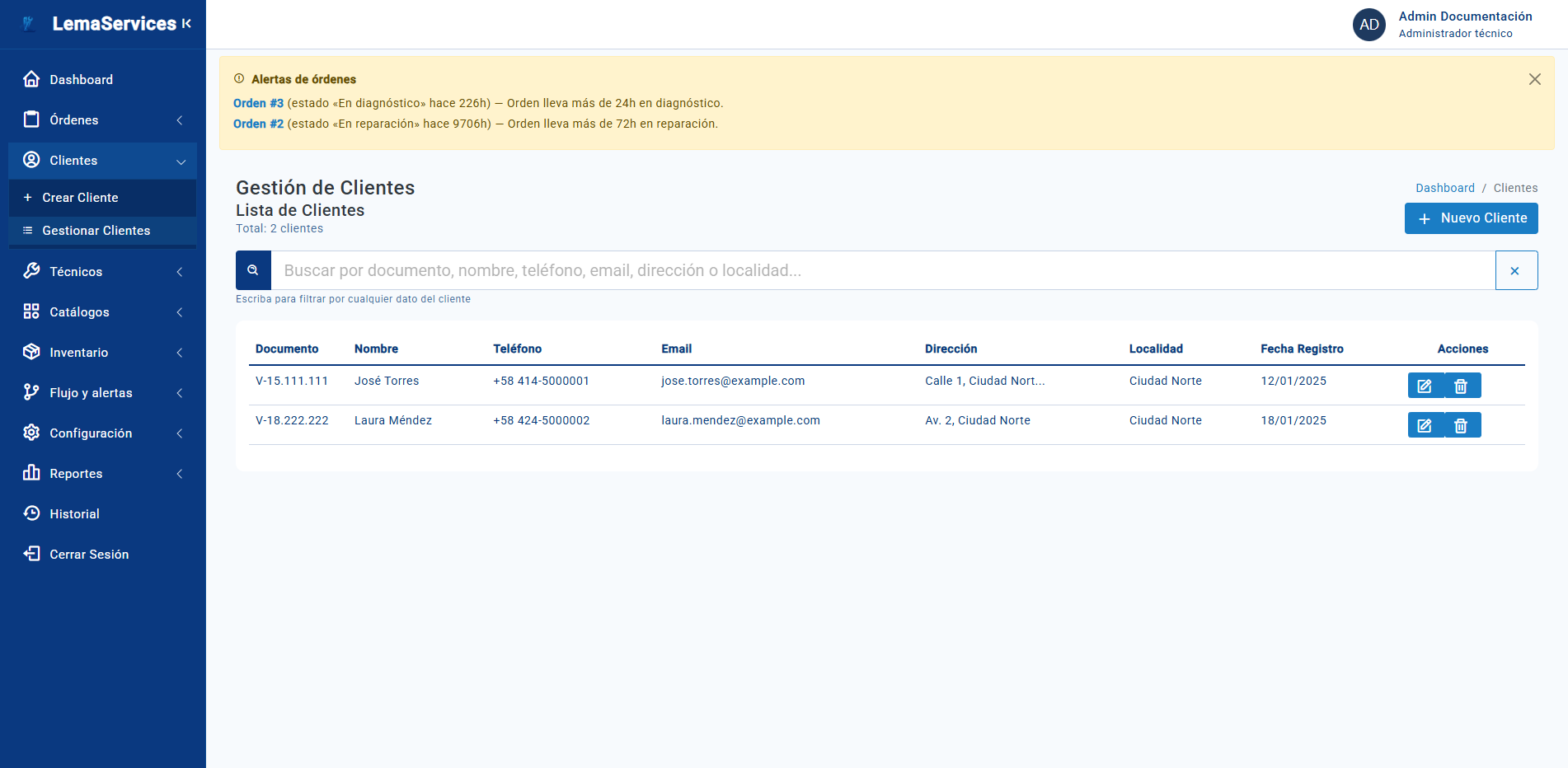 Gestión de clientes