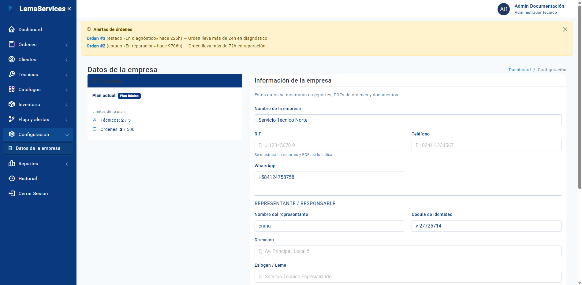 Configuración PDF empresa